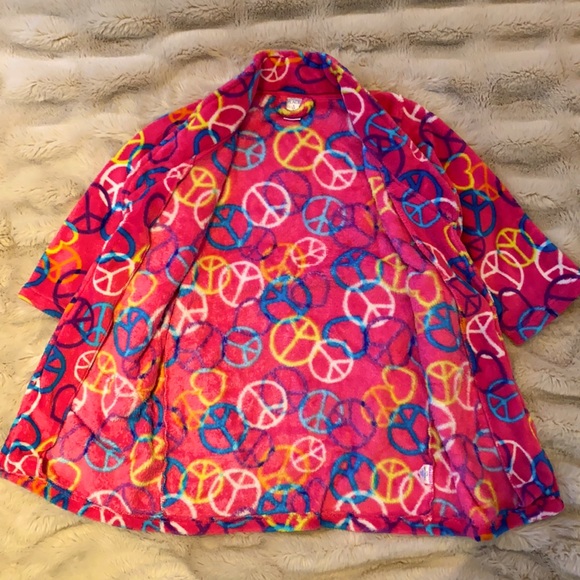 Girls Small (5/6) Multi-Colored Peace Sign Robe - Picture 3 of 5